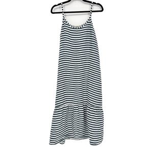 Francesca Bettini Striped Tiered 100% Linen Dress Made in Italy Medium Vacation